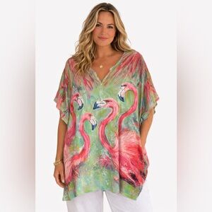 Leoma Lovegrove Flamingo Art Tunic Top XXXL Rhinestone Tropical Print